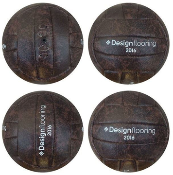 Mini Footballs in vintage look PVC. Image of 4 balls with 1 colour print